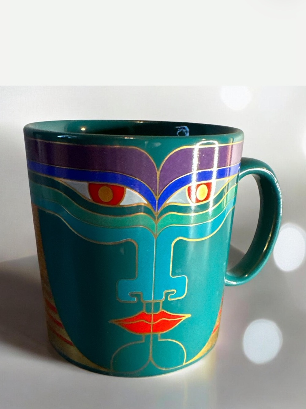 Vintage Laurel Burch The Masks collection Machado teal mug with handle